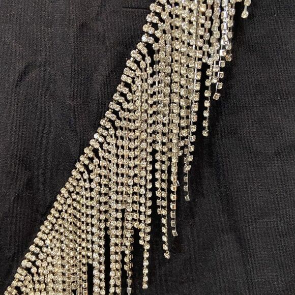 Zara Womens Mini Dress Size M-L Black Bodycon Fringe Rhinestones 1014/327 NWT - Picture 5 of 10